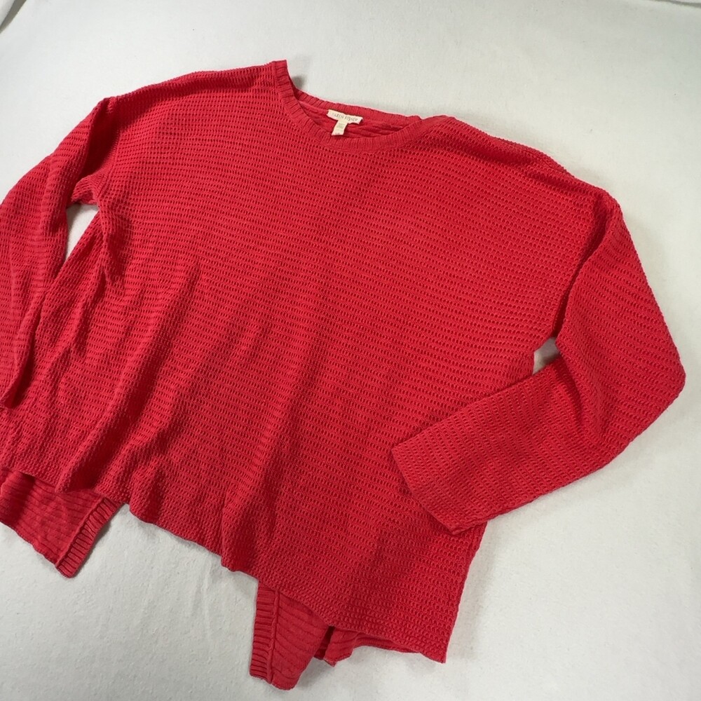 Eileen Fisher Waffle Knit Crewneck Sweater Hi-Low Hem Red Women's Size Large - Picture 10 of 16